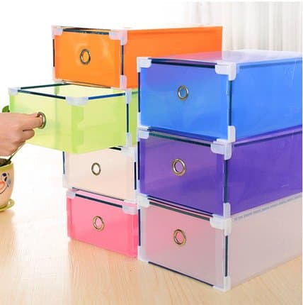 5PCS/set Thickened flip shoes transparent Drawer Case Plastic Shoe Boxes Stackable Box storage box shoes storage organizer (34*22*13cm)