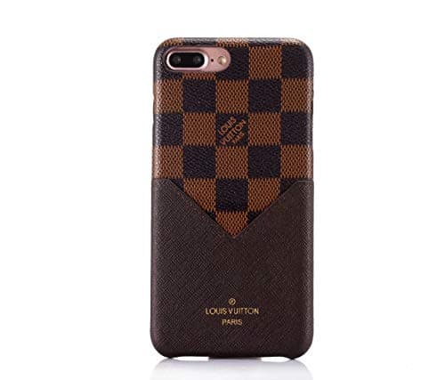 Phone case for iPhone Xs Max Case, Luxury Leather Designer Lattice Momgram Slim Hard Cover with Card Slot Case for iPhoneXs Max -Brown