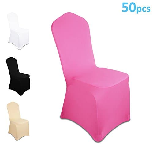 TFJ 50pcs Elastic Polyester Spandex Dining Chair Covers for Hotel, Weddings, Banquets and Parties Rose