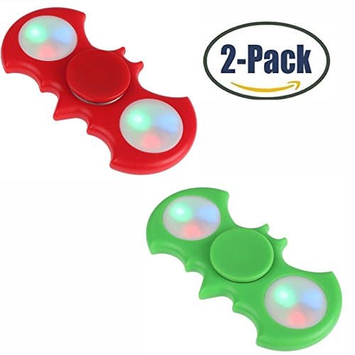 ToysOXO LED Bat Style EDC Hand Spinner Fidget Toy With Switch Button for Anti-Anxiety Stress Reducer-Focus Toy for Adult &amp; Kids Ships From USA (2 Pack Green and Red)