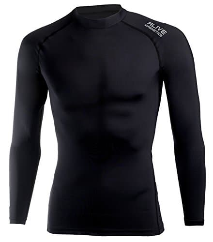 Alive Magnetics Men's Cool Quick Dry Short Long Sleeve Mock Sports Under Base Layer Compression Top Shirt Performance Wear - Rich Black Long Sleeve (Size Large)