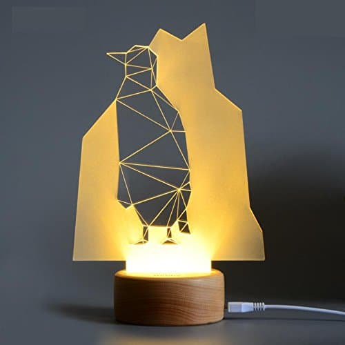 LUNYI Creative Wooden 3D Lights, led Night Light, Bedroom Lights, Cute Little lamp, Creative Dream Bedside lamp, 3D Lights - Emperor Penguins
