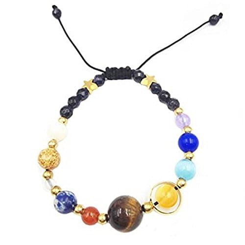 Unisex Handmade Galaxy Solar System Bracelet Universe Nine Planets Star Natural Stone Beads Bracelets Bangles