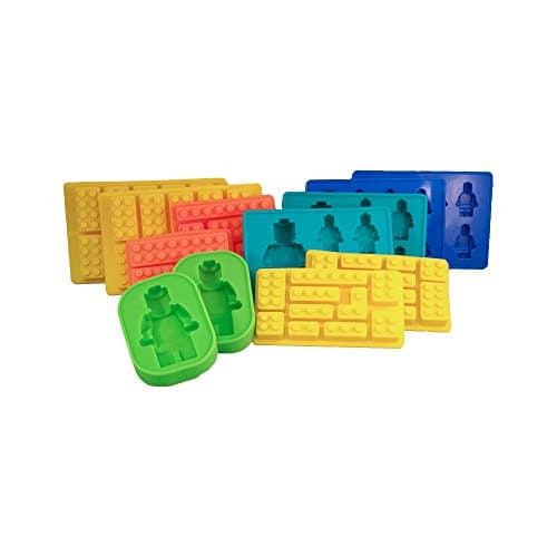 Minifigures + Brick Silicone Ice Cube Trays, Jello, Gummy Candy &amp; Cake Baking Molds For Lego Lovers - 12 Pcs