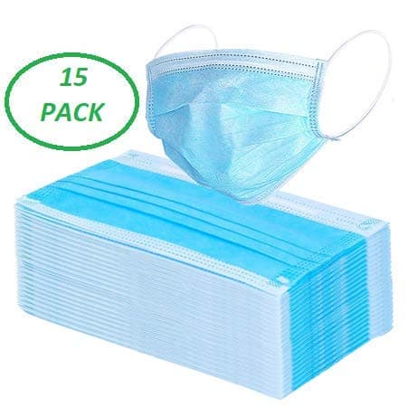 15 X Disposable Mask with Earloops, Safe & Breathable Protective Face Mask Dust Filter Mouth Cover for Medical Dental Surgical Masks BLUE Face Mask Cover UK SELLER (15 PACK)