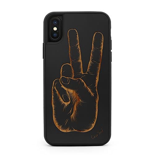 iPhone X/Xs Case, CaseYard Premium Hybrid Protective iPhone X/Xs Case for Apple iPhone X/Xs Made in California (iPhone X/Xs Reg-Protective)(Black) Peace Sign
