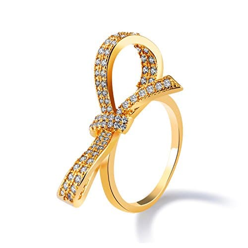 Cute Bow Knot Design 18K Gold Plated Tiny Cubic Zirconia Paved Wedding Engagement Rings for Women Girls