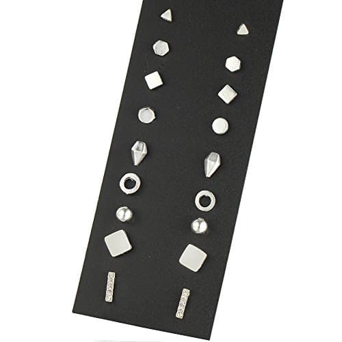 9 Pair Pack Sets Assorted Multiple Stud Earring Jewelry Set With Card For Women Girls (Silver)