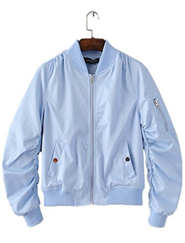 Season Show Womens Flight Jacket Lightweight Classic Outerwear Bomber Jacket Blue M