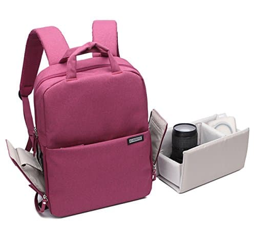 Camera Bag DSLR Laptop Backpack Waterproof Travel Large Size Multifunctional Backbag Water Resistant Sony Canon Nikon Olympus Lens Tripod and Accessories (M, Red)