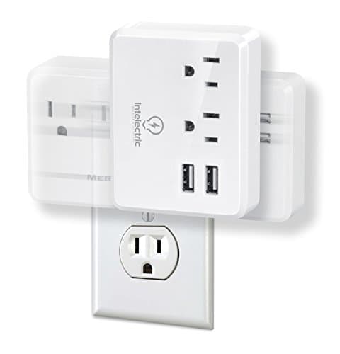 Intelectric Swivel &amp; Slide, Constrained-Space SOLVING, Dual 2.1A USB Charging Hub, 2-Way Multi AC Outlet Adapter with Smart Charging Station, White