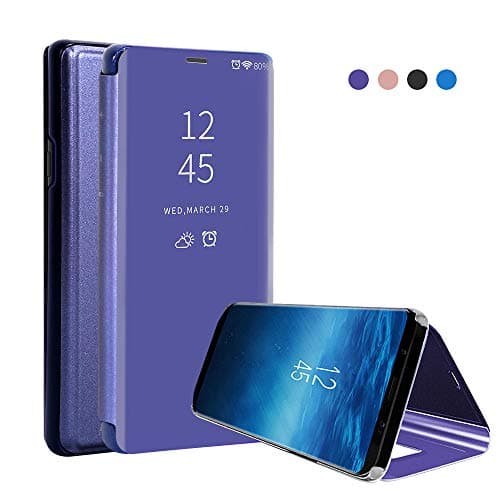Galaxy S9 Plus Case, Tersely Clear Standing Flip Case Cover Slim Fit Translucent Mirror Smart Cover Luxury [Metal Electroplating Technology] [Mirror Touch Flip Folio Case Cover] Plating Ultra Slim Fit Book Style Practical Stand Full-body Protective [Anti-Scratch] Case For Samsung Galaxy S9 Plus (Purple)