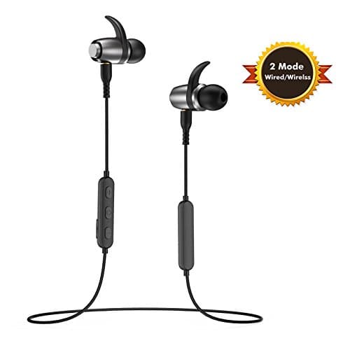[2 In 1 Mode] Pkman™ Wired /Wireless Bluetooth Headphones/Headset,Magnet Bluetooth Headphone, Noise Cancelling Earbuds/ Microphone [ Sports / Running / Gym / Sweatproof ],Secure Fit for Sports