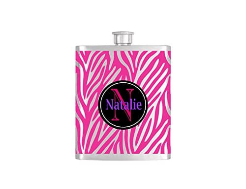 Personalized Animal Zebra Print Monogram Bridesmaid Flask with Funnel Stainless Steel 8 oz Liquor Hip Flasks - Flask #230