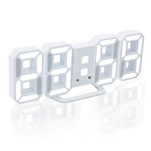 Modern Digital LED Wall Desktop Shelf Clock for Bedroom Home Office,Large 3D Decorative Alarm Clock with 3 Adjustable Brightness Levels USB Charging Port &amp; Snooze (White Light)