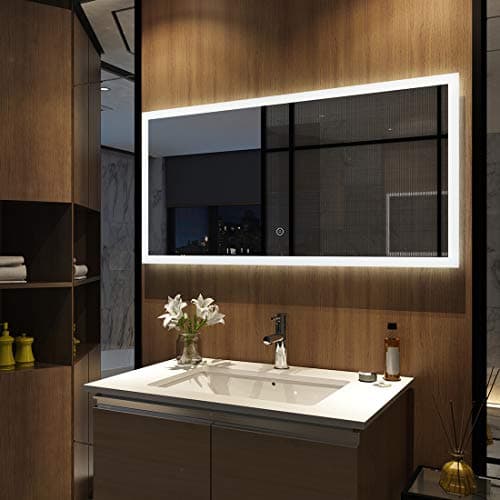 Duschdeluxe LED Bathroom Mirror Horizontal Fitting Wall Hung 48x24 Inches Illuminated Energy Efficient Cool White LED Bathroom Mirror with Touch Switch