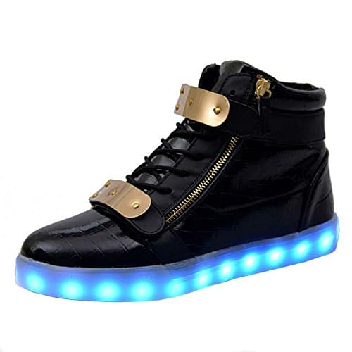 Socone Light Up High Top USB Charging LED Women &amp; Men Velcro Shoes Flashing Sneakers (5 B(M) US Women / 4 B(M) US Men , black)