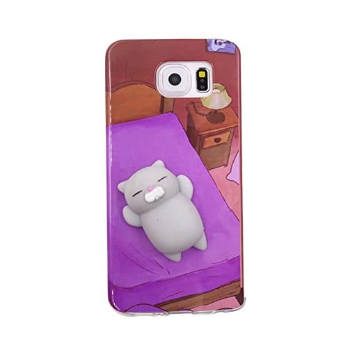 Squishy Case for Samsung Galaxy S6 Edge, 3D Animal Seal Cat Pinch Relaxing Venting Pressure-relief Toy Soft Silicone Phone Back Cover for Samsung Galaxy S6 Edge G9250 (Bed Cat)
