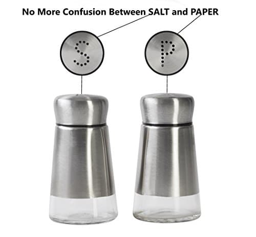 Salt and Pepper Shaker , Features an “S” for Salt and “P” for Pepper with Adjustable Coarseness Mills, Easy to Refill Grinders Set Of 2