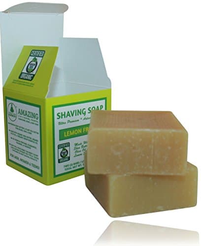 Organic Shaving Soap Lemon Fresh UnisexTwo 3.75 oz Bars5in1 (Shave Shampoo Cond. Body & Beard Soap) Certified Organic by Oregon TilthMade W/Softening Butters & Oils & Org. Lemon Essen. Oil