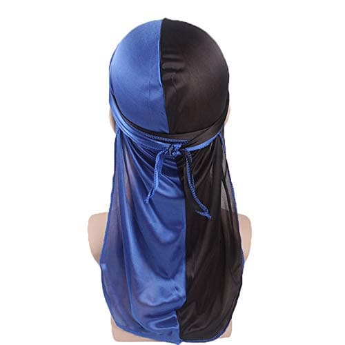 YAKEFJ Two Tone Silky Durag Headwraps with Extra Long Tail and Wide Straps for 360 Waves Long Straps
