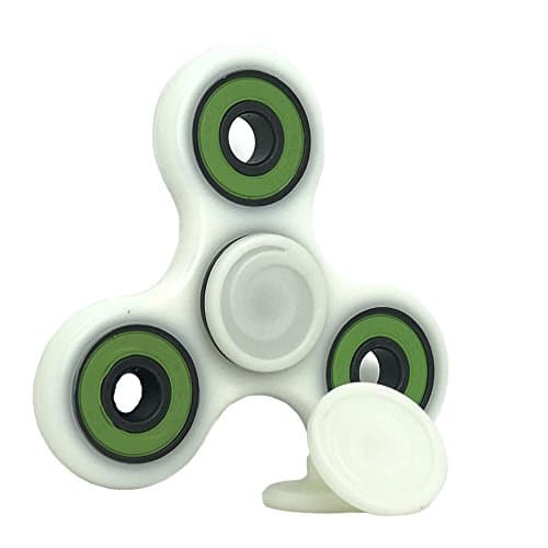 FIDGETRON SPINNER WHITE/GREEN WITH ADDITIONAL CAPS HAS HYBRID CERAMIC BEARINGS LONG SPIN TIME