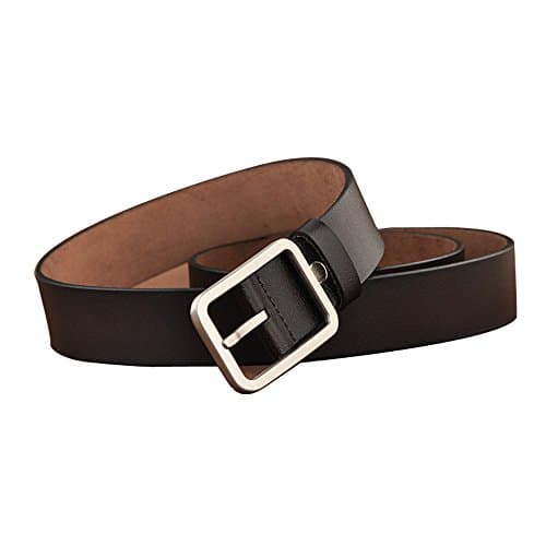 Coopion Unisex Soft Genuine Leather Belt with Rectangle Shape Stylish Alloy Buckle, Great Belt Gift for Lovers, 41inch Coffee Belt