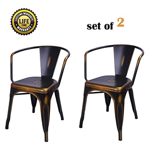 DecentHome Metal Stackable Tolix Style Dining Armchairs Set of 2 Antique Copper