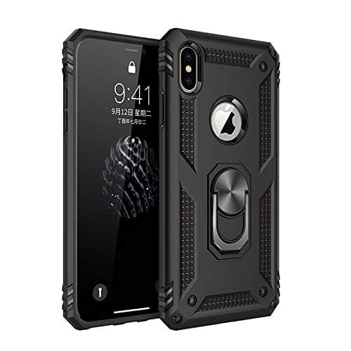 iPhone X, XS Military Grade Shockproof Back Cover case with Ring Kickstand, Apple iPhone X, XS … (Black)