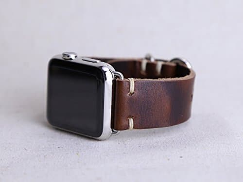 Leather Apple Watch Band, Horween Leather in Brown Nut Dublin, for 44mm, 42mm, 40mm and 38mm Apple Watches Custom Made to Order