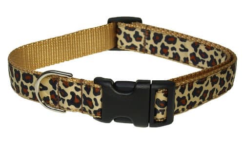 Small Natural Leopard Dog Collar: 5/8" Wide, Adjusts 10-14" - Made in USA.