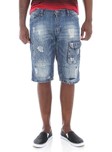 Copper Rivet Men's Distressed Utility Denim Shorts-Light Sand Blue-32