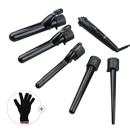 Curling Iron, McDou 5 in 1 Curling Wand Set with 5 Interchangeable Ceramic Barrels and a Heat Protective Glove