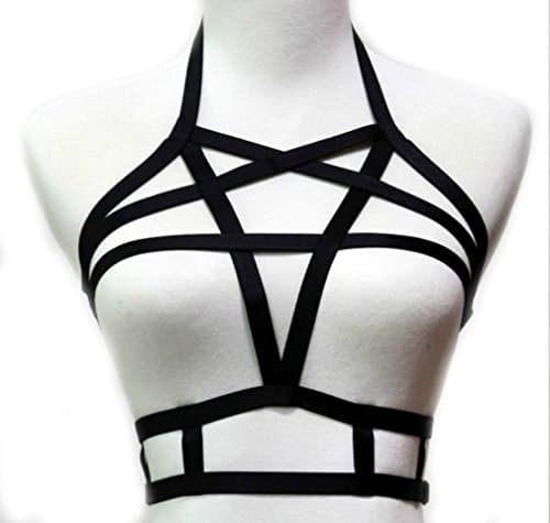 Walemy Harness Bra,Gothic Style Sexy Pentagram Elastic Cage Bra Strappy-200