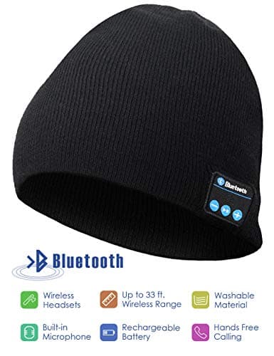 Bluetooth Beanie Hat, Wireless Headphone Beanie, Winter Knitting Beanie Cap with Bluetooth Earphones, Built-in Microphone for Hand-Free Calling, Gifts for Both Women and Men (Black)