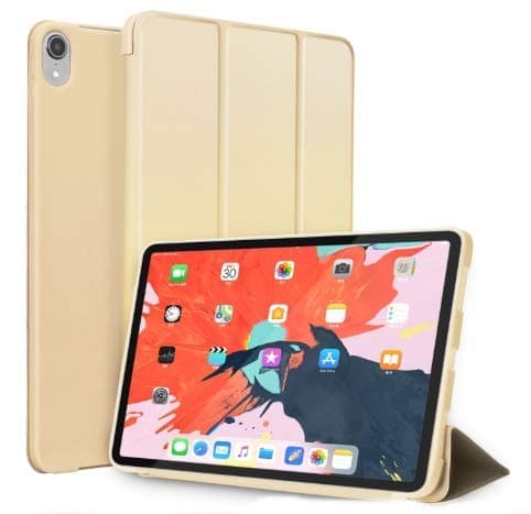 Cazcase TPU Soft Back Stand Smart Cover (Support Pencil Charging) Auto Sleep Wake Folio Lightweight Protective Cover for Apple iPad Pro 11" 2018(A1980, A1934, A2013, A1979) (Gold)