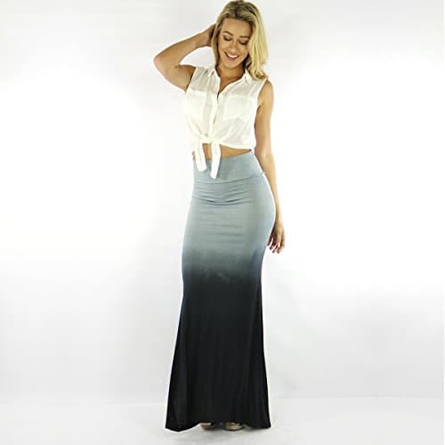 Ohconcept Collection Ombre Stretch Maxi Skirt, Ombre Grey , Medium