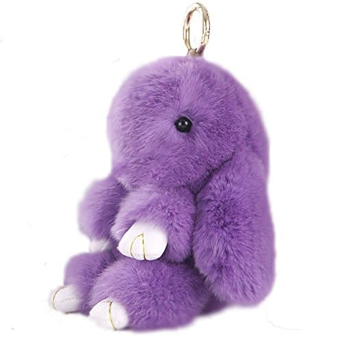 7" Rex Rabbit Fur Doll Keychain Keyknob Accessory for Womens Bag Charm or Car Ornamant Pendant (Purple)