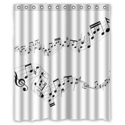 CozyBath Music Notes Waterproof Polyester Fabric 60"(w) x 72"(h) Shower Curtain and Hooks