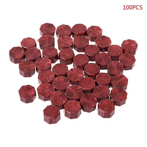 Ujuly 100Pcs Envelope Seal Seal Wax Retro Octagon Beads DIY Decor Sealing Wax Beads (Wine Red)