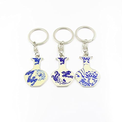Hanerdun China Blue And White Porcelain Key Ring With Gift Box Key Chain Perfect Gift Idea Price For Three