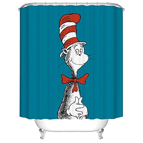 Boyouth Cute Cat in The Stripe Hat Red Bowtie Pattern Digital Print Shower Curtain for Bathroom Decor,Polyester Waterproof Fabric Bath Curtain with 12 Hooks,70x70 Inches,Multicolor