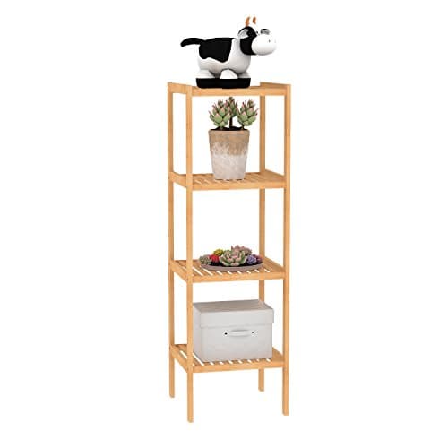 LIMAM Bamboo Shelf Bathroom Rack Plant Display Stand Storage Rack Shelving Wood Bookcase Shelf (33cm 4 tier)