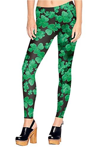 DawnRaid Womens Soft ST. Patrick's Day Clover Printed Leggings Pants Floral Patterned XXL