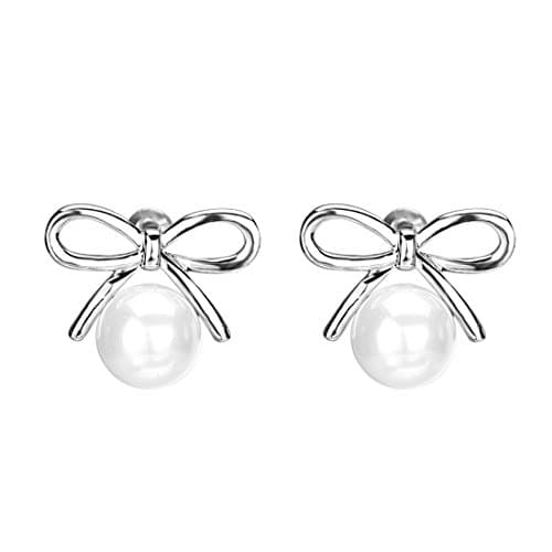 Penderie Elegant Retro Bow Ribbon With Cream Pearl Post Stud Earrings, 1 pair, with free gift box