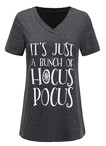 Women's Plus Size Letter Print It's Just a Bunch of Hocus Pocus Tee Funny Halloween Trendy T Shirt Tops Tee Blouse
