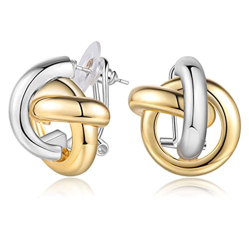 Gold and Silver Two Tone Earrings Twisted Celtic Knot Stud Earrings for Wowen, Fashion Statement Jewelry