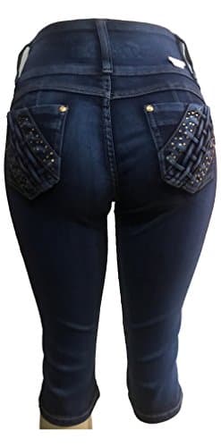 Tush Push New up Stretch Colombian Designed Medium Blue Capri Shorts