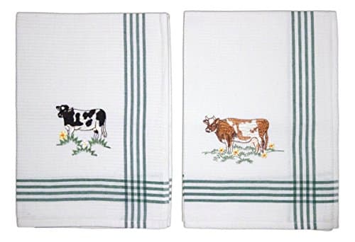 Sinobrite 100% Cotton Embroidered Kitchen Tea Towel (Bundle of 2 Tea Towels - Cows)