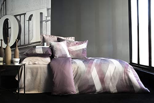 Issimo Home - Maco Satin Bed Linen Set 135 x 200 cm + 80 x 80 cm Helix Purple 100% Cotton Reversible Duvet Cover Geometric